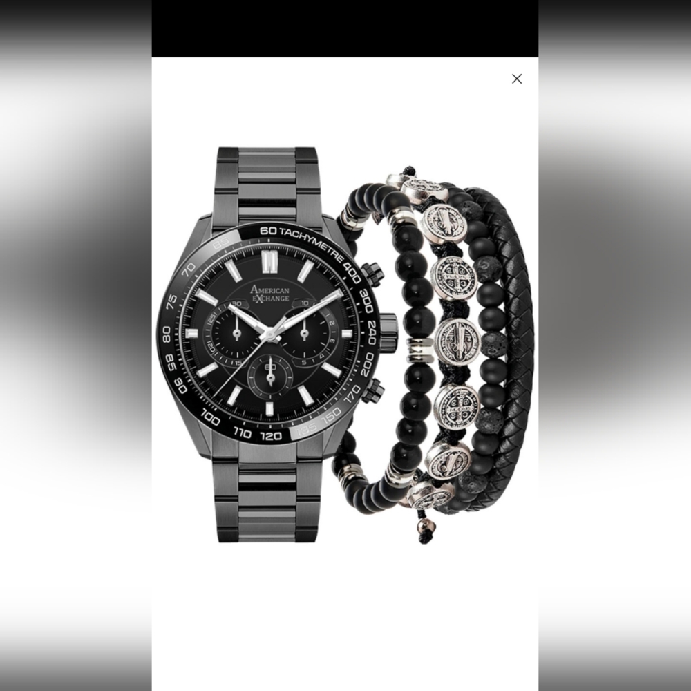 American Exchange Black and Silver Watch with Bracelet Set